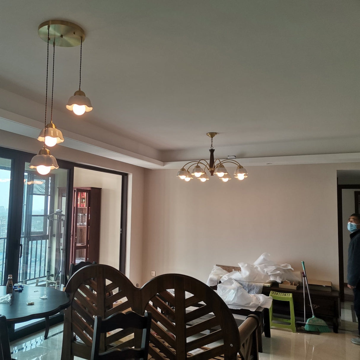 Swedish Modern Brass Chandelier