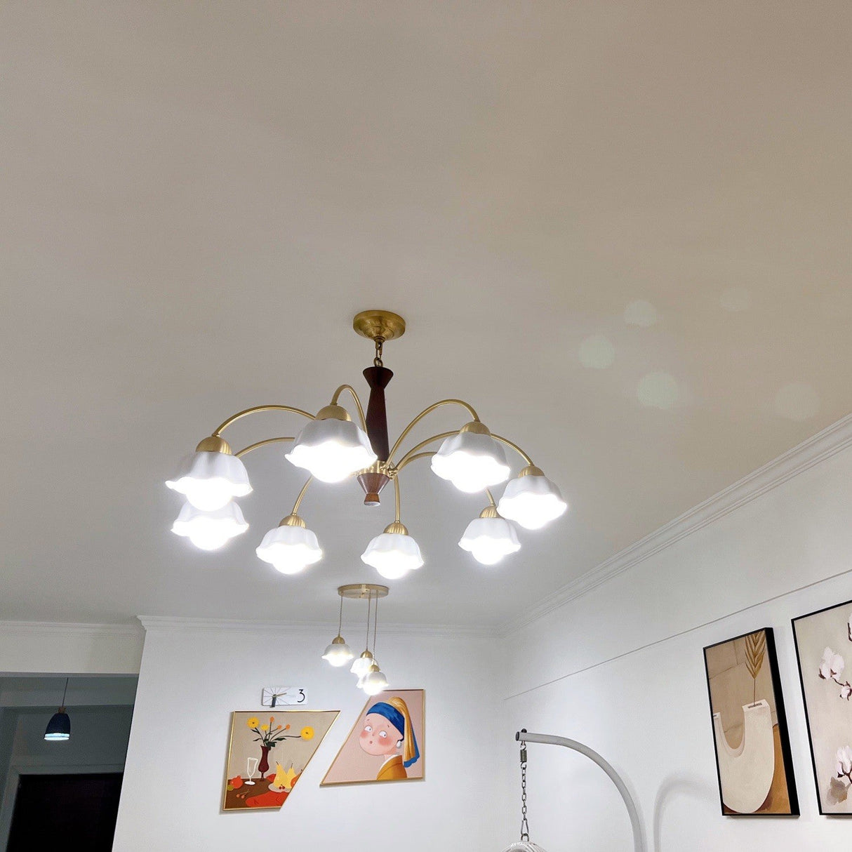 Swedish Modern Brass Chandelier