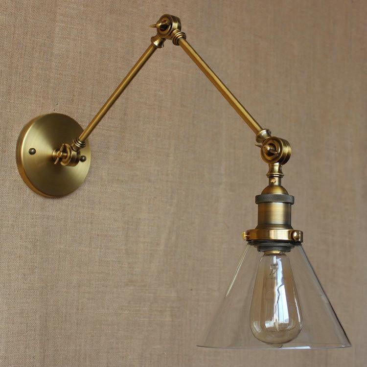 Brass Glass Cone Shade Industrial Wall Light