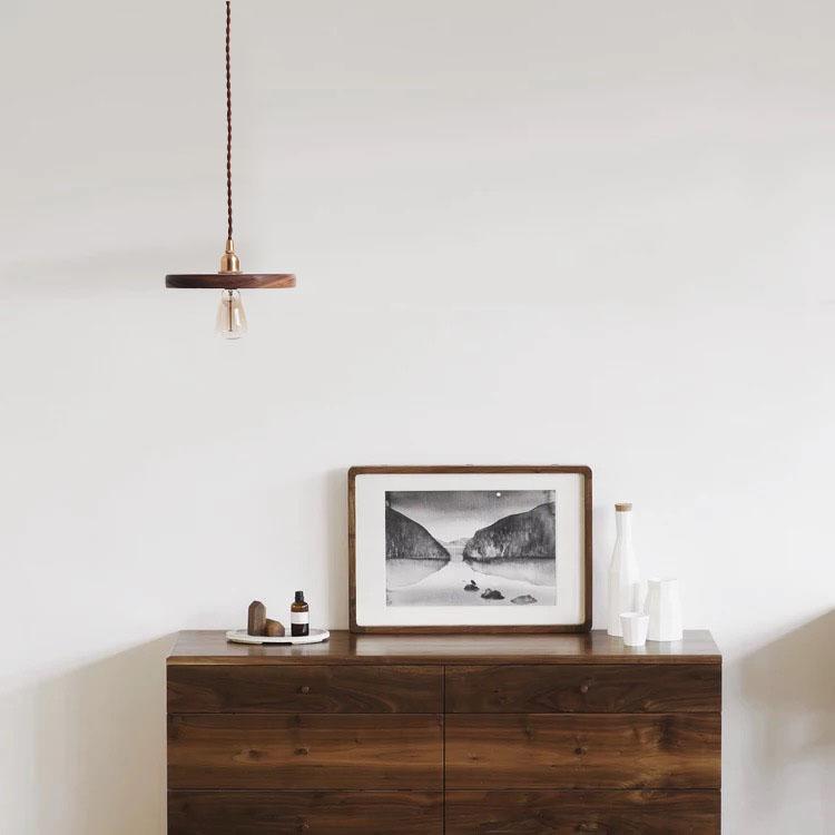 Walnut Wooden Shade Brass Pendant Light