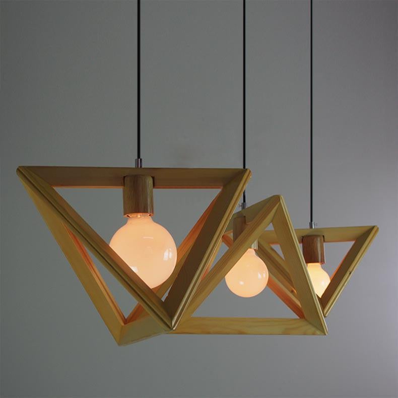 Wooden triangle pendant light