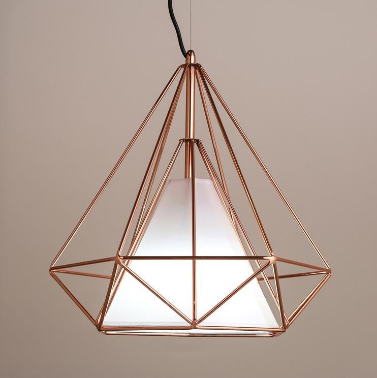 Copper Diamond Wire Cage Pendant Light