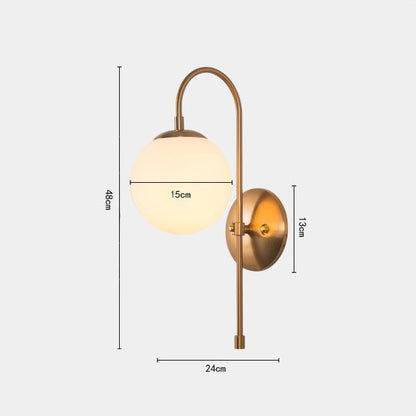 Art deco milk glass ball wall light