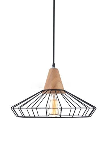 Sangkar Metal Cage Pendant Light With Wood Base