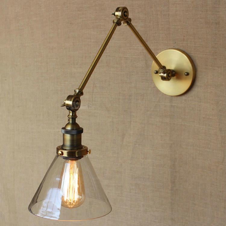 Brass Glass Cone Shade Industrial Wall Light