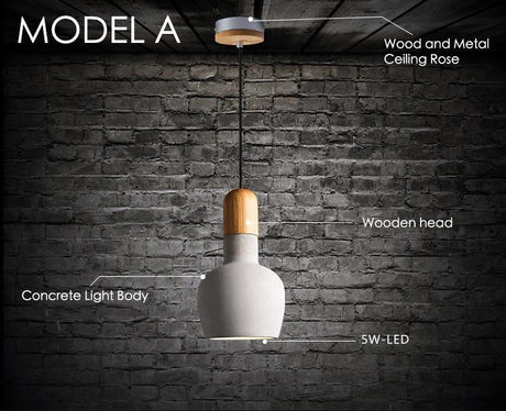 Concrete Wooden Stockholm Minimalist Pendant Light