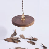 Walnut Wooden Shade Brass Pendant Light