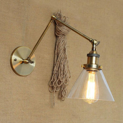 Brass Glass Cone Shade Industrial Wall Light