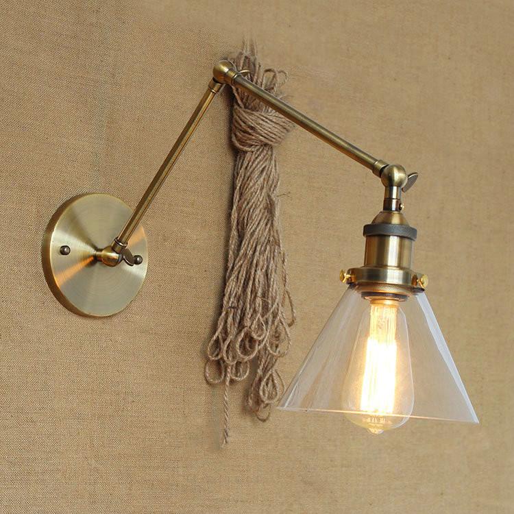 Brass Glass Cone Shade Industrial Wall Light