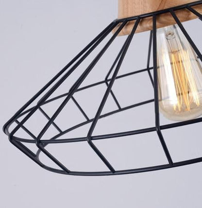Sangkar Metal Cage Pendant Light With Wood Base