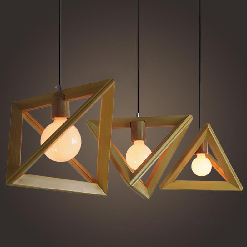 Wooden triangle pendant light