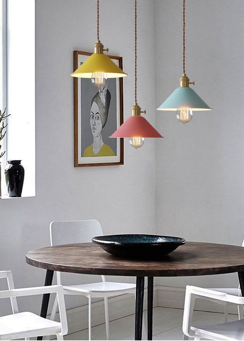 Pastel Coloured Cone Shade Industrial Pendant Light