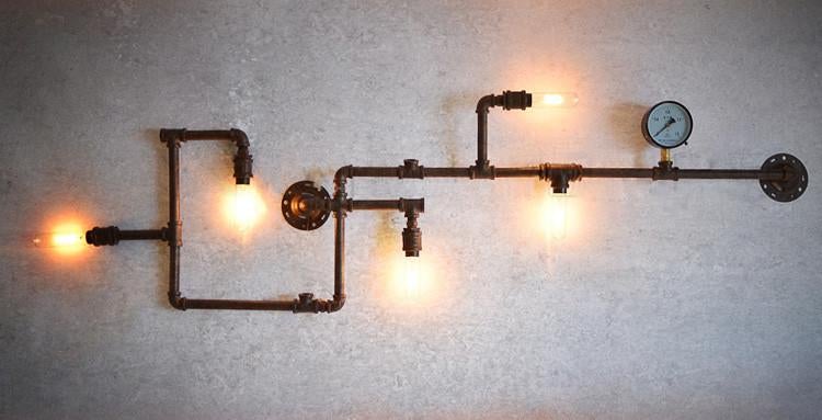 Steampunk Iron Pipe Wall Light