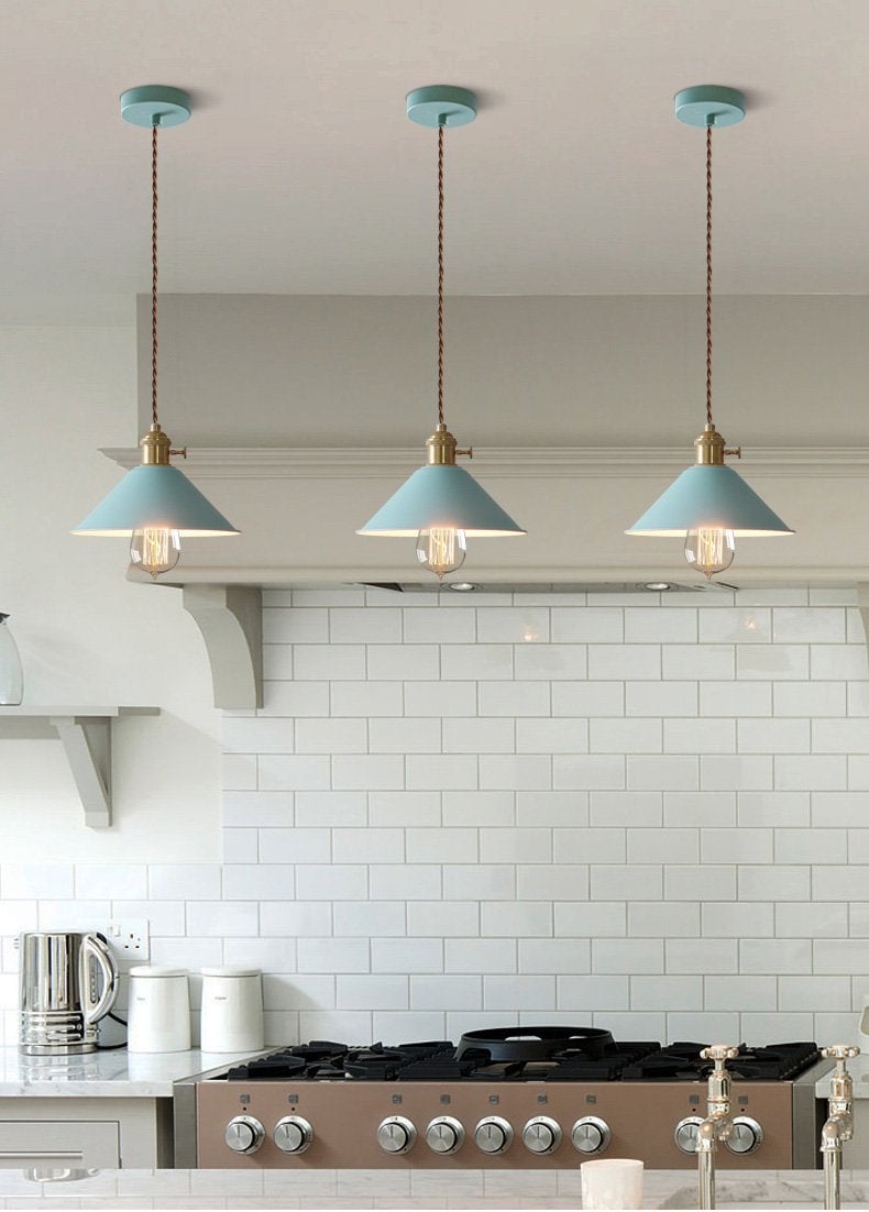 Pastel Coloured Cone Shade Industrial Pendant Light