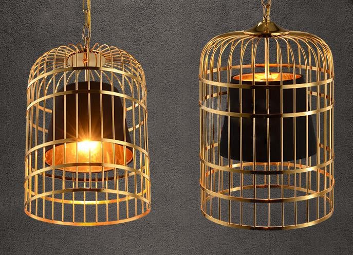 Bird Cage With Black Shade Pendant Light