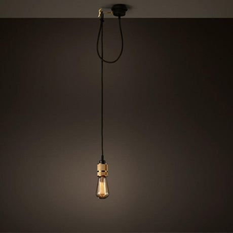 Hooked Industrial Brass Single Bare Edison Bulb Pendant Light