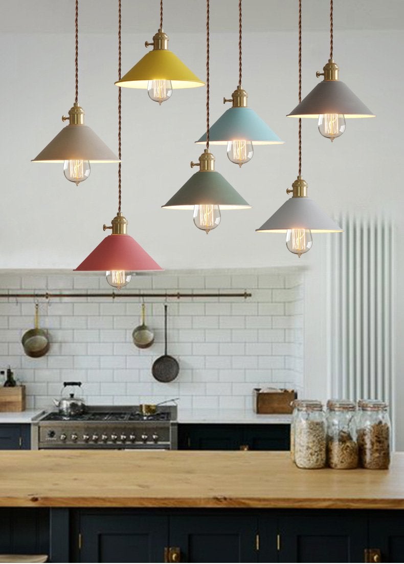 Pastel Coloured Cone Shade Industrial Pendant Light