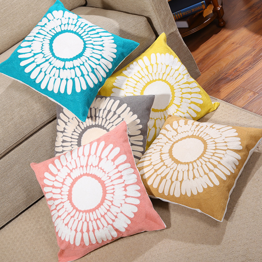 Sunburst Embroidered Pillow Cover