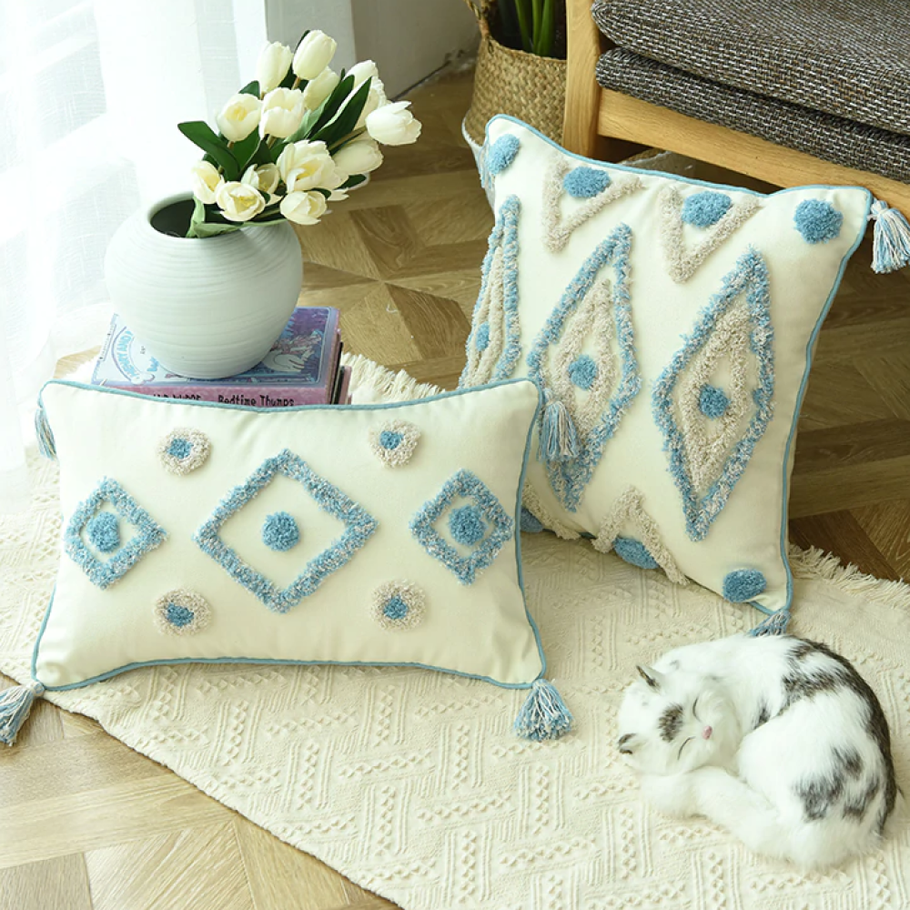 Tangier Blue Diamond Pillow Covers