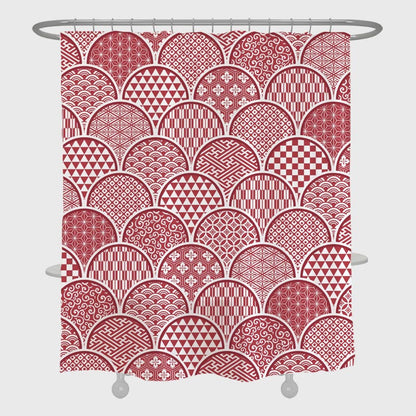 Feblilac Traditional Japanese Pattern Shower Curtain with Hooks, Red Bathroom Curtains with Ring, Unique Bathroom décor, Shower Curtain, Customized Bathroom Curtains, Extra Long Shower Curtain