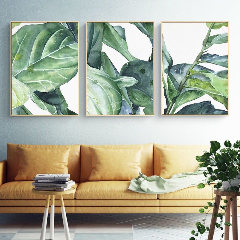 Watercolor Green Leaves Poster Home Decor Abstract Minimalist Painting Canvas Prints Wall Art Canvas Painting Unframed