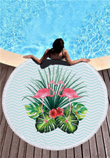 Flamingo 450G Round Beach Towel With Tassels Microfiber 150cm Picnic Blanket Mat Tapestry