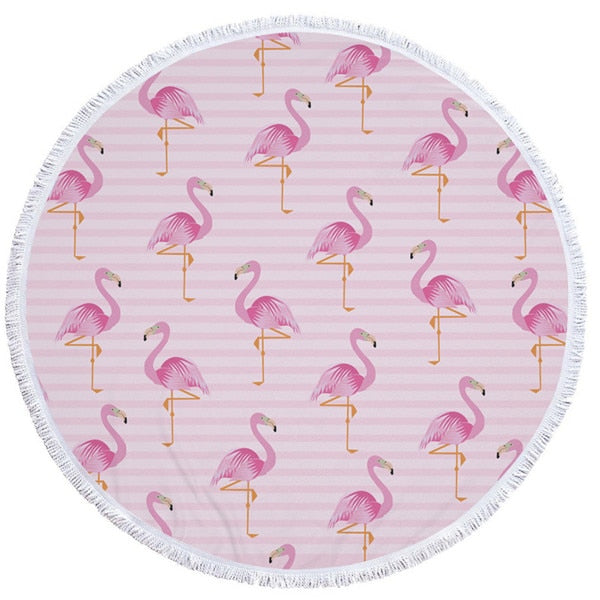 Flamingo 450G Round Beach Towel With Tassels Microfiber 150cm Picnic Blanket Mat Tapestry