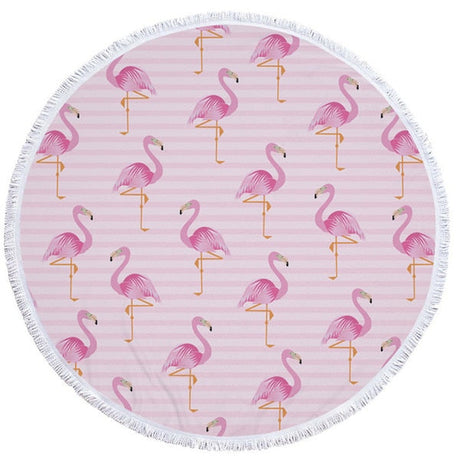 Flamingo 450G Round Beach Towel With Tassels Microfiber 150cm Picnic Blanket Mat Tapestry