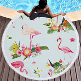 Flamingo 450G Round Beach Towel With Tassels Microfiber 150cm Picnic Blanket Mat Tapestry