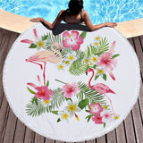 Flamingo 450G Round Beach Towel With Tassels Microfiber 150cm Picnic Blanket Mat Tapestry