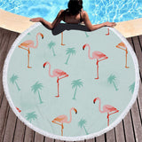 Flamingo 450G Round Beach Towel With Tassels Microfiber 150cm Picnic Blanket Mat Tapestry