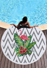 Flamingo 450G Round Beach Towel With Tassels Microfiber 150cm Picnic Blanket Mat Tapestry