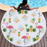 Flamingo 450G Round Beach Towel With Tassels Microfiber 150cm Picnic Blanket Mat Tapestry