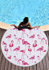 Flamingo 450G Round Beach Towel With Tassels Microfiber 150cm Picnic Blanket Mat Tapestry