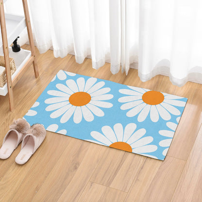 Feblilac White Daisy Green Bath Mat, Flower Bathroom Rug, Floral Soft Plush Water-Absorbent  Multiple Sized Floral Anti Slip Toilet Mat, Soft Thick Bathroom Carpet, Art Bathroom Mats, Best Bath Rugs, Hot Shower Mat Non Slip, Toilet Rug