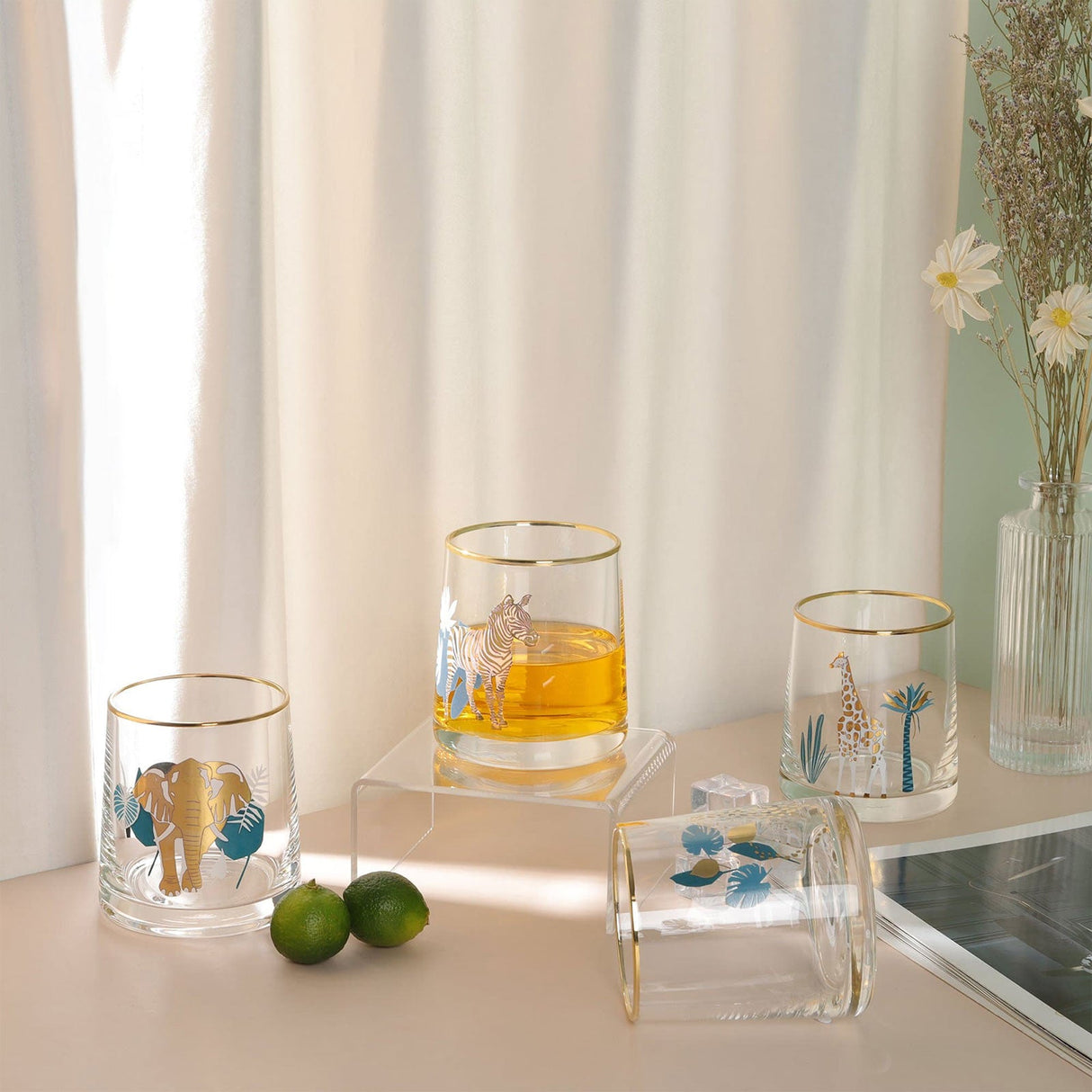 Gold Rimmed Animal Tumblers Set