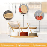 Glass Canister Pots with Lids, Spoons, Base