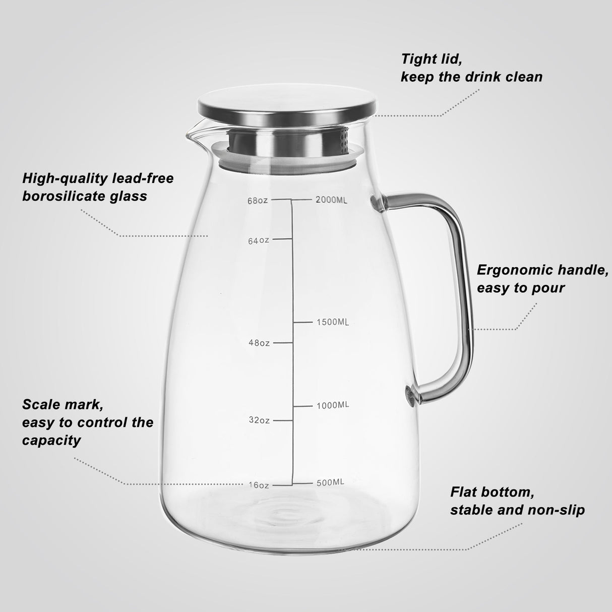 Glass Pitcher with Scale Line