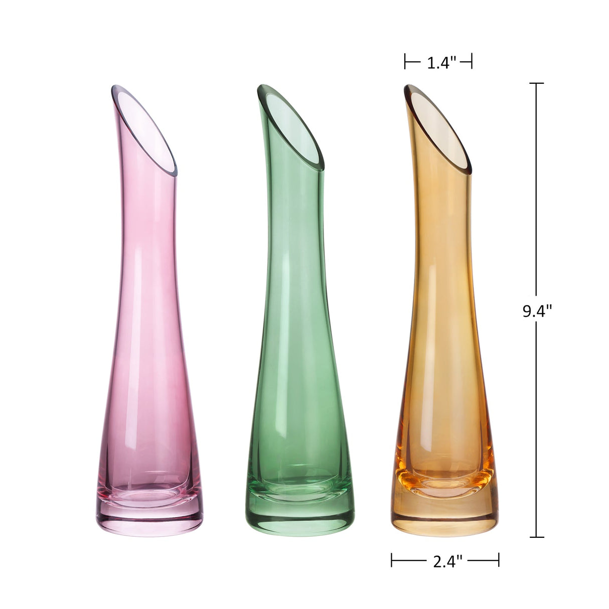 Colored Slant Mouth Glass Bud Vases