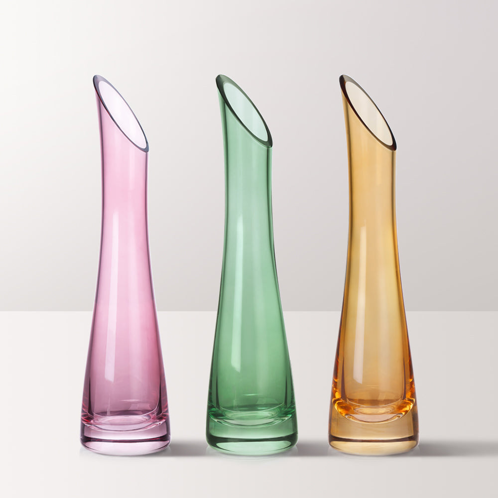 Colored Slant Mouth Glass Bud Vases