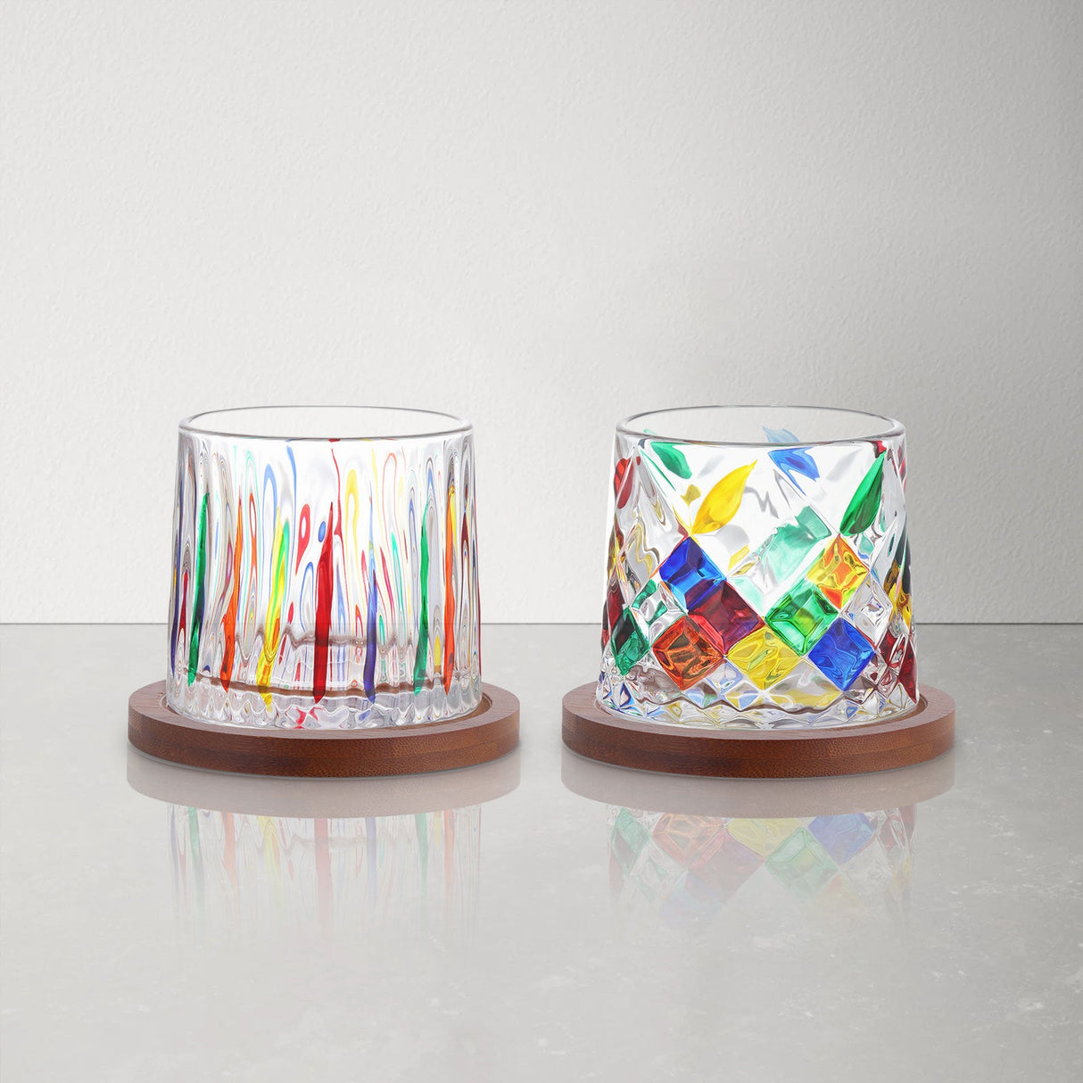 Hand Painted Rotatable Glasses with Coaster