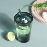 Green Glass Tumbler with Straw and Lid