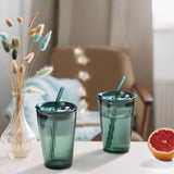 Green Glass Tumbler with Straw and Lid