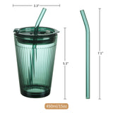 Green Glass Tumbler with Straw and Lid