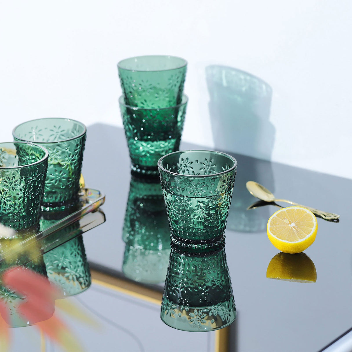 Vintage Green Glass Tumbler Set