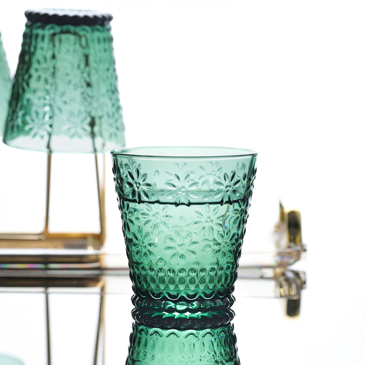 Vintage Green Glass Tumbler Set