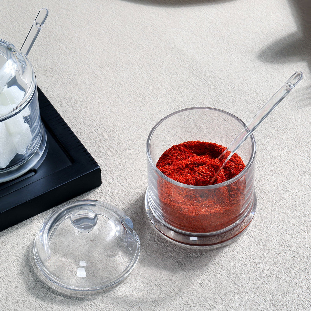 Glass Spice Boxes with Lid and Spoon