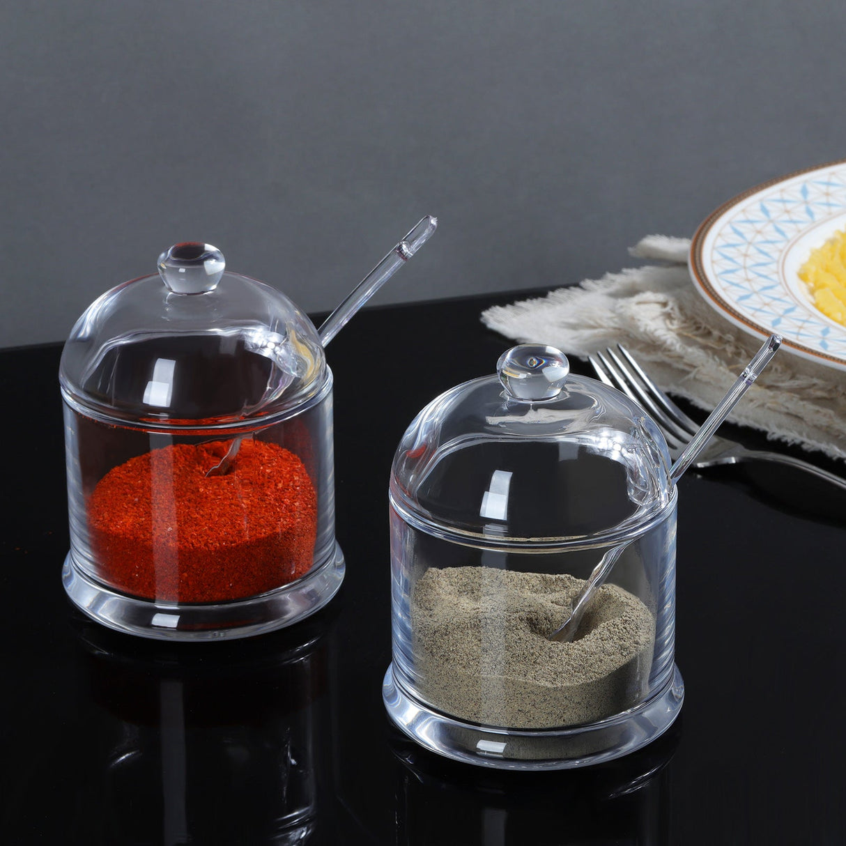 Glass Spice Boxes with Lid and Spoon