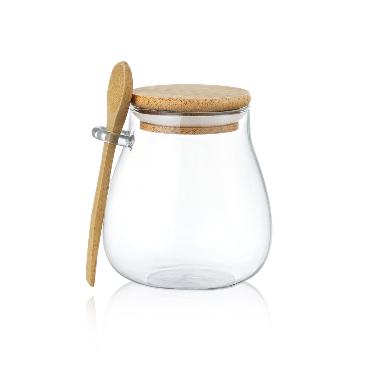 Glass Jar with Lid and Spoon Attached