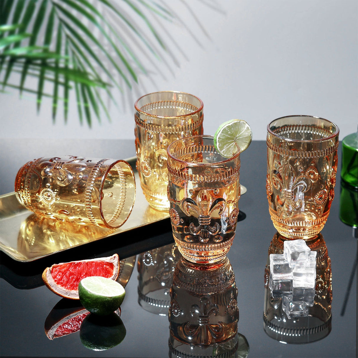 Amber Flower Embossed Drinking Glasses